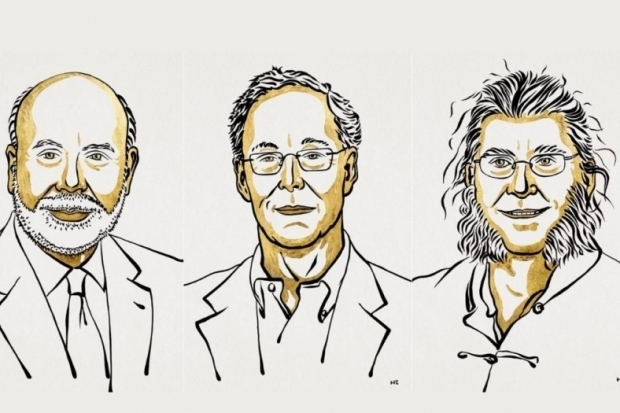 Ben Bernanke, Douglas Diamond und Philip Dybvig (v. l. n. r.)