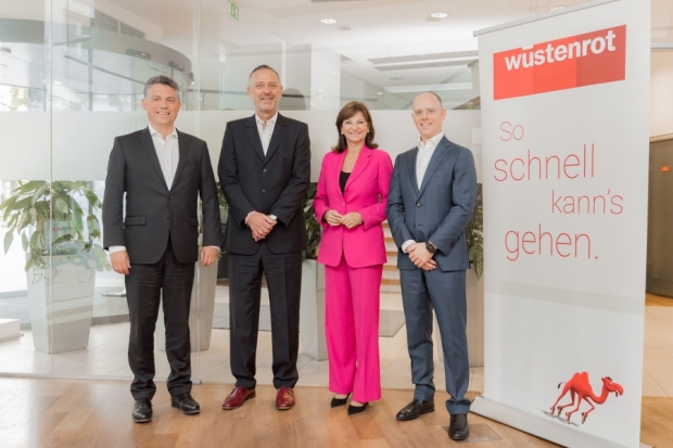 Gregor Hofstätter-Pobst, CFO Wüstenrot Gruppe, Wolfgang Hanzl, Vorstand Wüstenrot Bank, Susanne Riess-Hahn, Generaldirektorin, und Peter Steinbauer, Vorstand Wüstenrot Bank (v. l. n. r.)